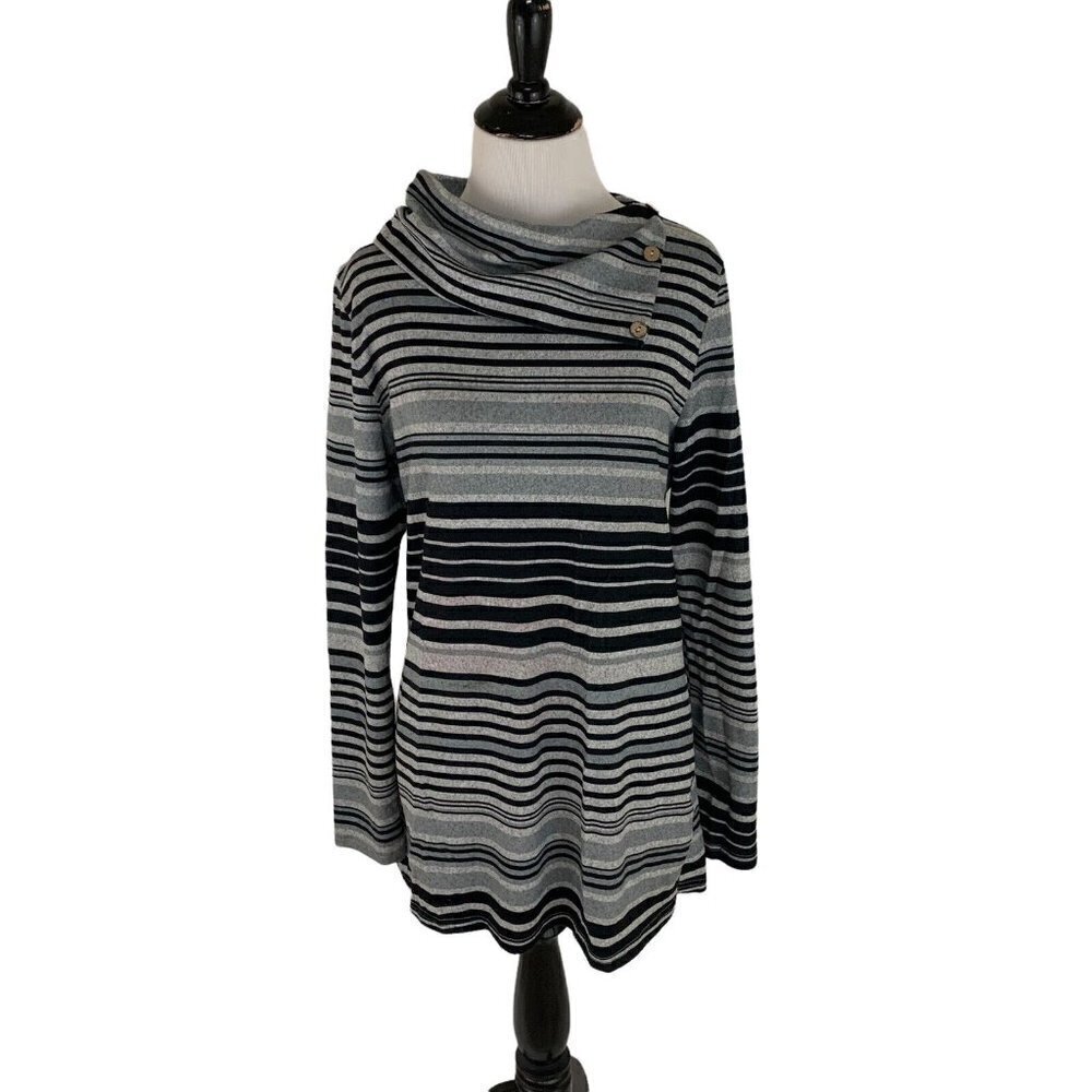 Unbranded Women's M Medium Cowl Neck Sweater Striped Blue Gray Polyester Blend